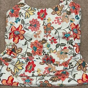 Coco Reef Floral Swim Tankini/Top in White with Orange and Blue Flowers, NWOT